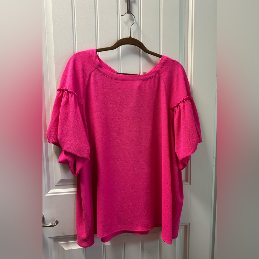 Cato Fuchsia Blouse with Ruffled Sleeves
